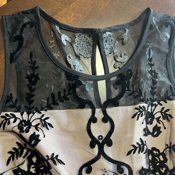 Ricki’s, Size 4, Beautiful Cream Lined, Black Mesh And Faux Velvet Overlay - Picture 5 of 10